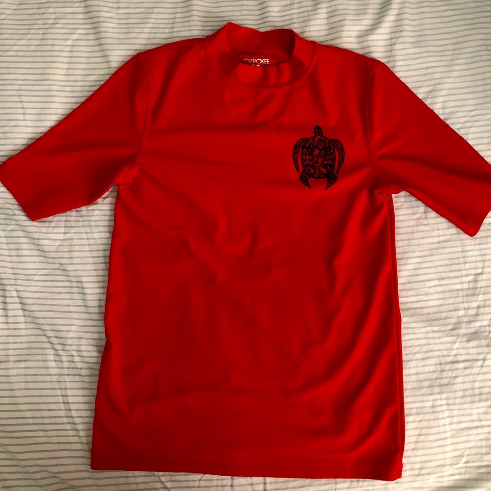 CHEROKEE Red SWIM RASHGUARD with Turtle Design Logo XL Kids Size